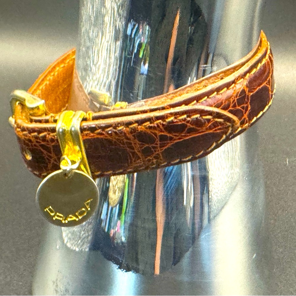 Prada Leather logo Wrap Bracelet Brown Croc Gold Made in Italy Vintage Y2K Rare - Picture 2 of 13